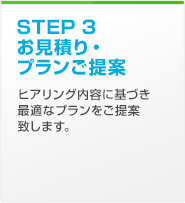 STEP3 見積もり・プランのご提案　ヒアリング内容に基づき最適なプランをご提案致します。